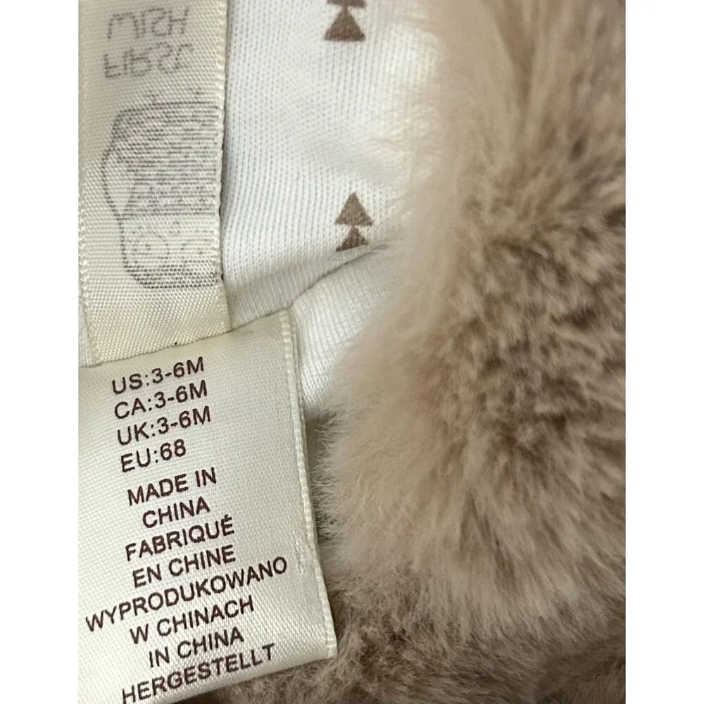 First Wish‎ Snowsuit Baby 3-6 Months Tan Faux Fur Hood Ears Footed Lined SO SOFT